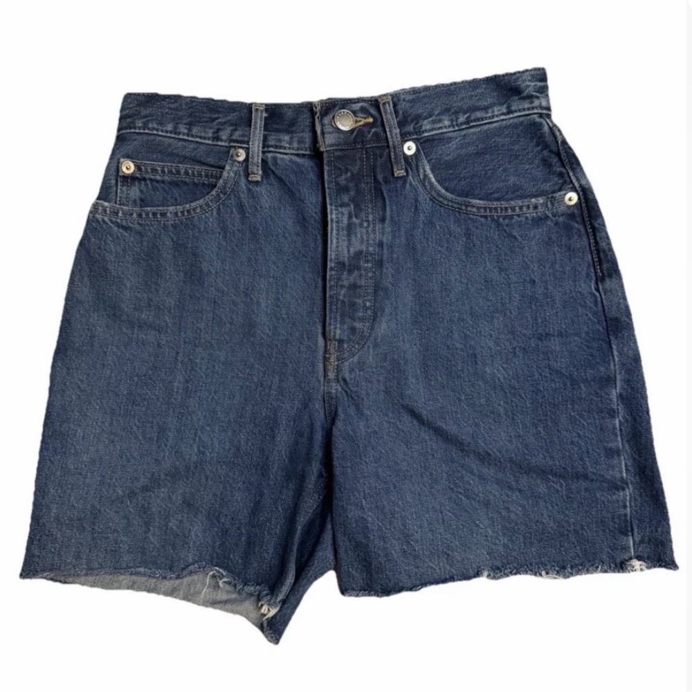 Everlane Organic Cotton Womens Size 26 Rigid Way High Denim Shorts Raw Hem Blue